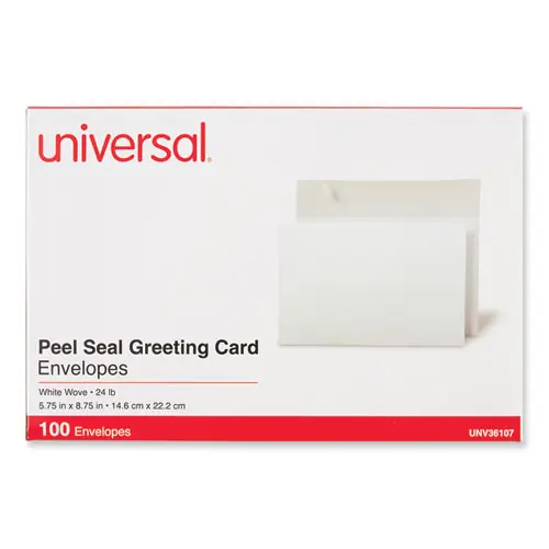 Universal® Peel Seal Strip Business Envelope, #A9, Square Flap, Self-Adhesive Closure, 5.74 x 8.75, White, 100/Box