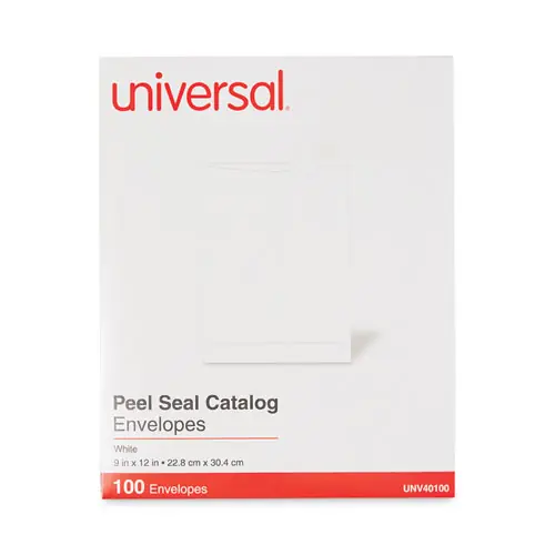 Universal® Peel Seal Strip Catalog Envelope, #10 1/2, Square Flap, Self-Adhesive Closure, 9 x 12, White, 100/Box