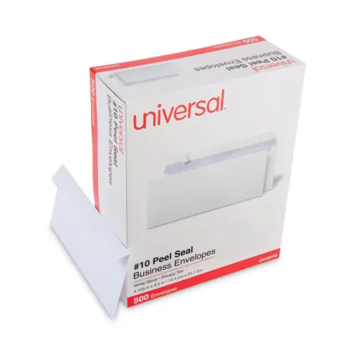 Universal® Peel Seal Strip Security Tint Business Envelope, #10, Square Flap, Self-Adhesive Closure, 500/Box