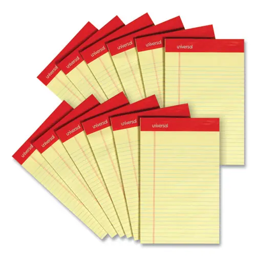 Universal® Perforated Ruled Writing Pads, Narrow Rule, Red Headband, 5 x 8, 50 Sheets, Canary-Yellow, Dozen