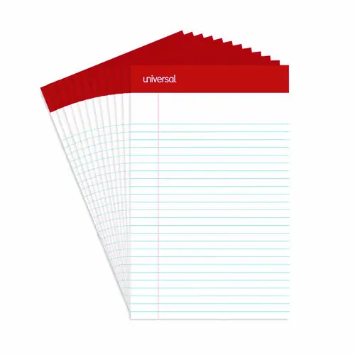 Universal® Perforated Ruled Writing Pads, Narrow Rule, Red Headband, 5 x 8, 50 Sheets, Dozen