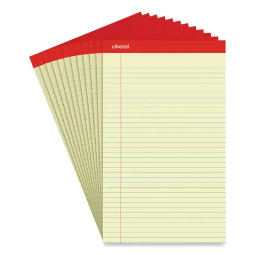 Universal® Perforated Ruled Writing Pads, Wide/Legal Rule, Red Headband, 8.5" x 14", 50 Sheets, Dozen