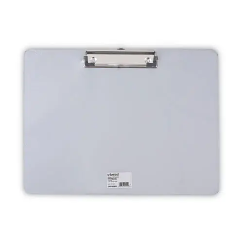 Universal® Plastic Brushed Aluminum Clipboard, Landscape Orientation, Silver