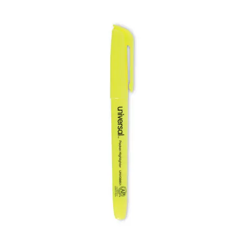 Universal™ Pocket Highlighters, Fluorescent Yellow, Chisel Tip, Yellow Barrel, Dozen