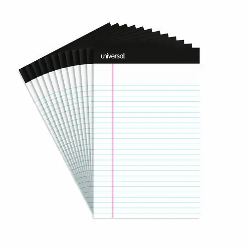 Universal® Premium Ruled Writing Pads with Heavy-Duty Back, Narrow Rule, Black Headband, 50 White 5 x 8 Sheets, 12/Pack