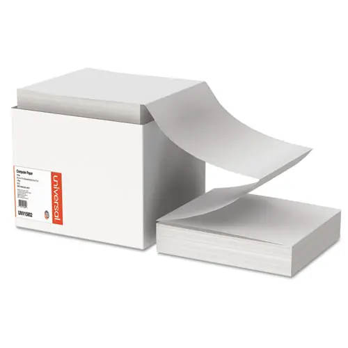 Universal® Printout Paper, 1-Part, 0.5" Standard Perforation, 20 lb Bond, 9.5 x 11, White, 2400 Sheets per Carton