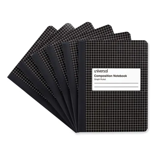 Universal® Quad Rule Composition Book, Quadrille Rule (4 sq/in), Black Marble Cover, 100 Sheets, 9.75 x 7.5, 6/Pack