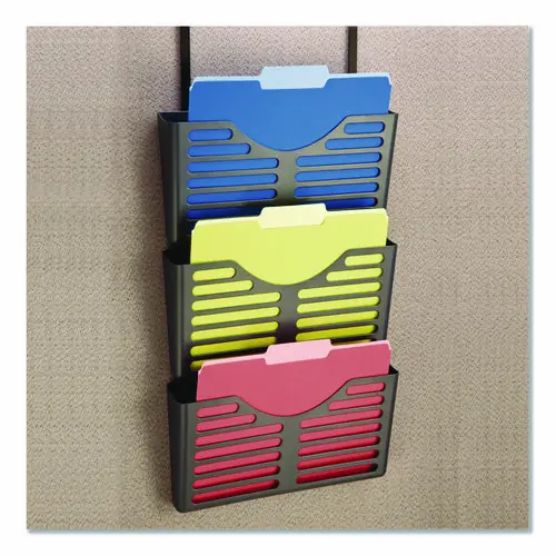 Universal® Recycled Plastic Cubicle Triple File Pocket, Charcoal