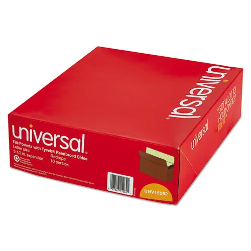 Universal® Redrope Expanding File Pockets, Letter Size, 5.25" Expansion, Redrope, 10/Box