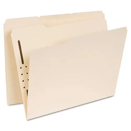 Universal® Reinforced Top Tab Fastener Folders, Letter Size, Manila, 0.75" Expansion, 1 Fastener, 50/Box