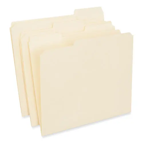 Universal® Reinforced Top Tab File Folders, 1/3-Cut Tabs: Assorted, Letter Size, 0.75" Expansion, Manila, 250/Carton
