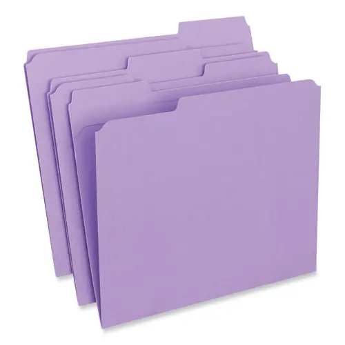 Universal® Reinforced Top-Tab File Folders, 1/3-Cut Tabs, Assorted Positions, Letter Size, 1" Expansion, Violet, 100/Box