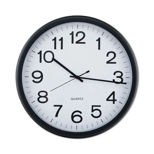 Universal® Round Wall Clock, Black Case, Quartz Movement, 13.5" Diameter
