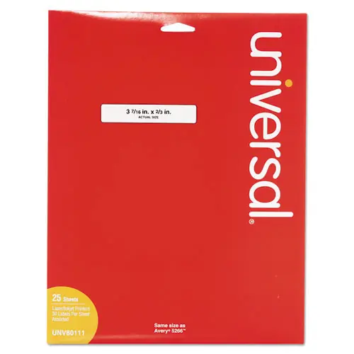 Universal® Self-Adhesive Permanent File Folder Labels, White with Assorted Color Borders, 30/Sheet, 25 Sheets/Pack