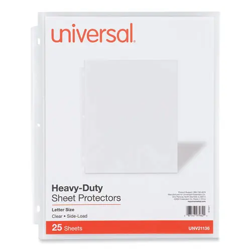 Universal® Side-Load Poly Sheet Protectors, Heavy Gauge, Letter Size, Clear, 25/Pack