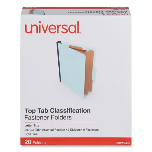 Universal® Six-Section Pressboard Classification Folders, Letter Size, Light Blue, 20/Box
