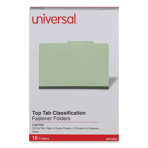 Universal® Six-Section Pressboard Classification Folders, Legal Size, Green, 10/Box