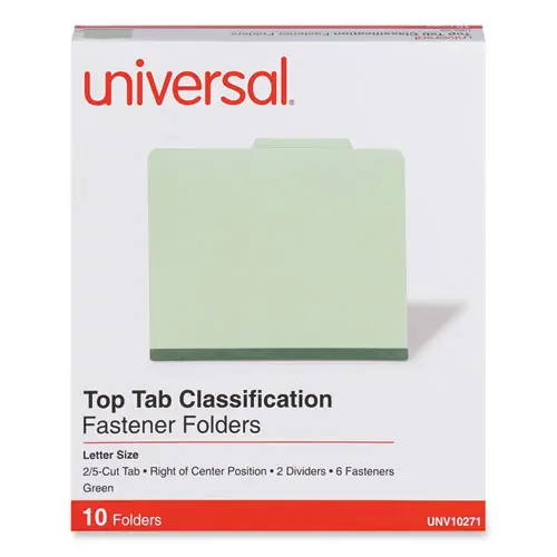 Universal® Six-Section Pressboard Classification Folders, Letter Size, Green, 10/Box