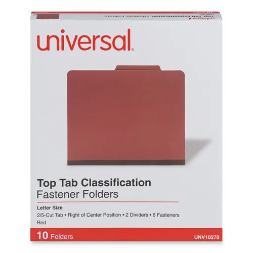 Universal® Six-Section Pressboard Classification Folders, Letter Size, Red, 10/Box