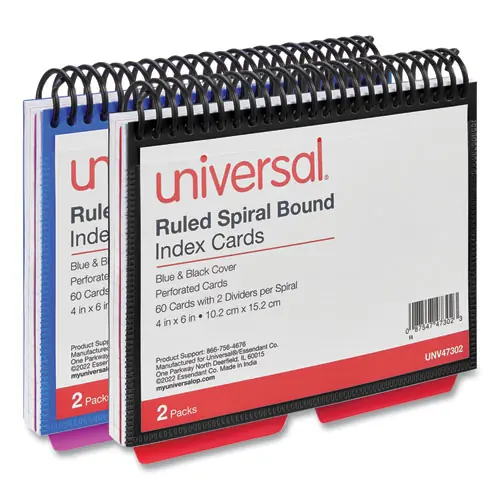 Universal® Spiral Bound Index Cards, Ruled, 4 x 6, White, 120/Pack