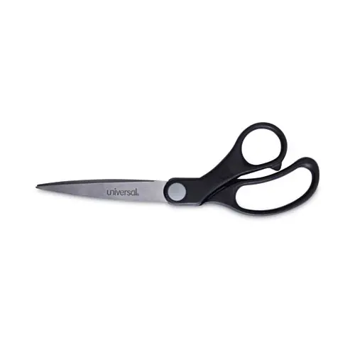 Universal® Stainless Steel Office Scissors, 8.5" Long, 3.75" Cut Length, Offset Black Handle