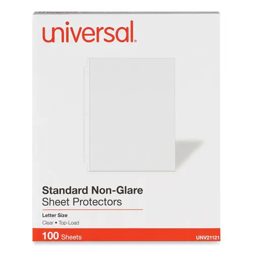 Universal® Standard Sheet Protector, Clear, Non-Glare, 8.5 x 11, 100/Box