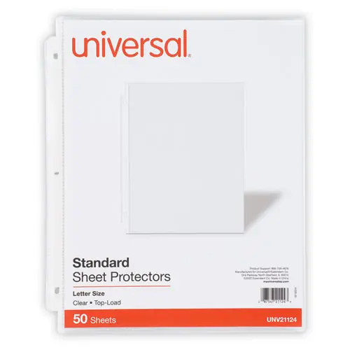 Universal® Top-Load Poly Sheet Protectors, Standard Gauge, Letter, Clear, 50/Pack