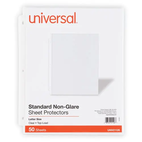 Universal® Top-Load Poly Sheet Protectors, Standard Gauge, Nonglare, Clear, 50/Pack