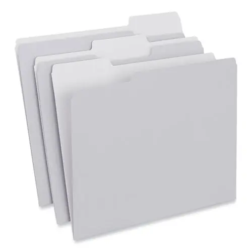 Universal® Top Tab File Folders, 1/3-Cut Tabs: Assorted, Letter Size, Gray, 100/Box