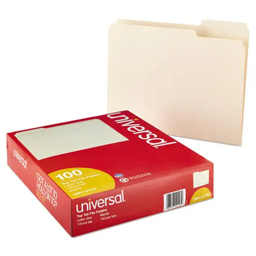 Universal® Top Tab File Folders, 1/3-Cut Tabs: Assorted, Letter Size, 100/Box