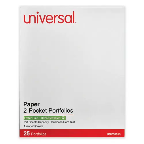 Universal® Two-Pocket Portfolio, Embossed Leather Grain Paper, 11 x 8.5, Assorted Colors, 25/Box