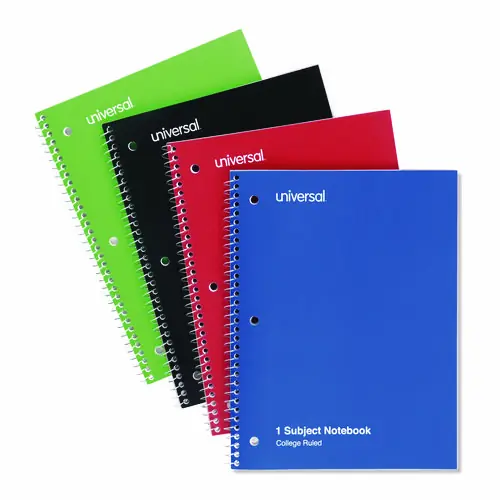 Universal® Wirebound Notebook, 1-Subject, Medium/College Rule, Assorted Cover Colors, 4-Pack