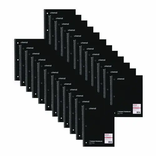 Universal® Wirebound Notebook, 1 Subject, Wide/Legal Rule, Black Cover, 70 Sheets, 10.5" x 8"