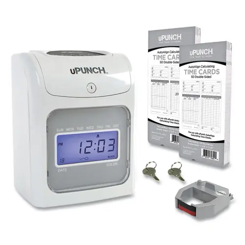 uPunch™ HN2500 Electronic Calculating Time Clock Bundle, LCD Display, Beige/Gray
