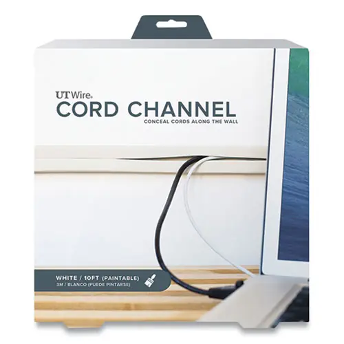UT Wire® Cord Channel, White, 1" x 10 ft