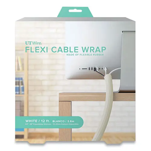 UT Wire® Flexi Cable Wrap, White, 0.5" to 1" Diameter, 12 ft Length