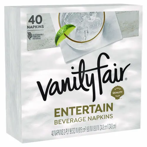 Vanity Fair® Entertain Beverage Napkins, 2-Ply, 9.8 x 9.8, White, 40/Pack, 12 Packs/Carton