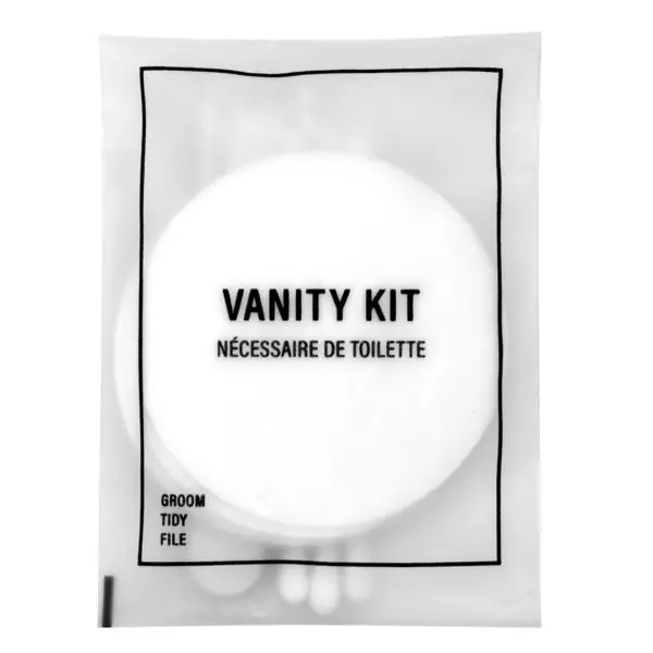 Vanity Kit with Cotton Swabs, Pads, Emory Board in a Resealable Sachet