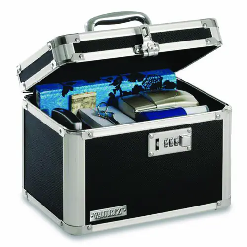 Vaultz® Latching Lid Locking Personal Security Box with Combination Lock, Black