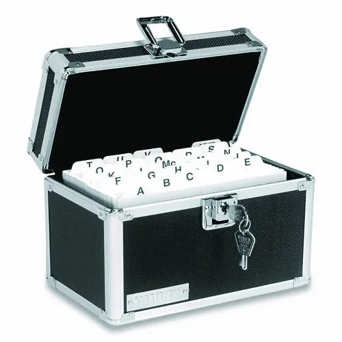 Vaultz® Locking Index Card File, Black, Holds 550 5 x 8 Cards