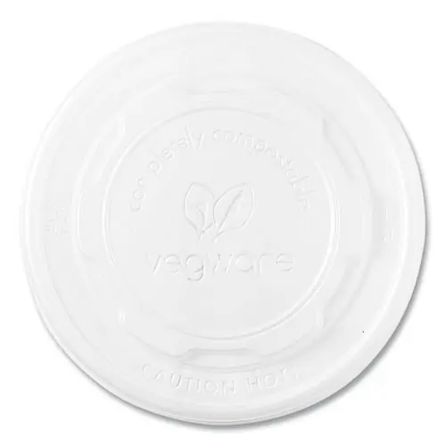 Vegware™ 115-Series Flat Hot Lids, Compostable, For Use With 115-Series Soup Containers, White, Plastic, 500/Carton