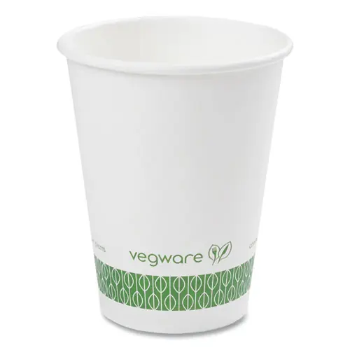 Vegware™ 89-Series Hot Cup, 12 oz, Paper, White/Green, 1,000/Carton