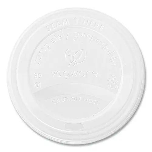 Vegware™ 89 Series Hot Cup Lids, Fits Vegware 89-Series Hot Cups, Plastic, White, 1,000/Carton