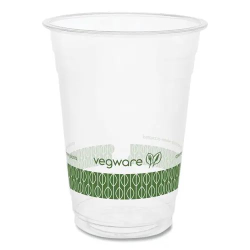 Vegware™ 96-Series Cold Cup, 16 oz, Plastic, Clear/Green, 1,000/Carton