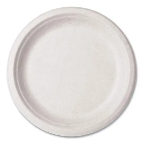 Vegware™ Molded Fiber Tableware, Compostable Plate, Sugarcane, 9" Diameter, White, 500/Carton
