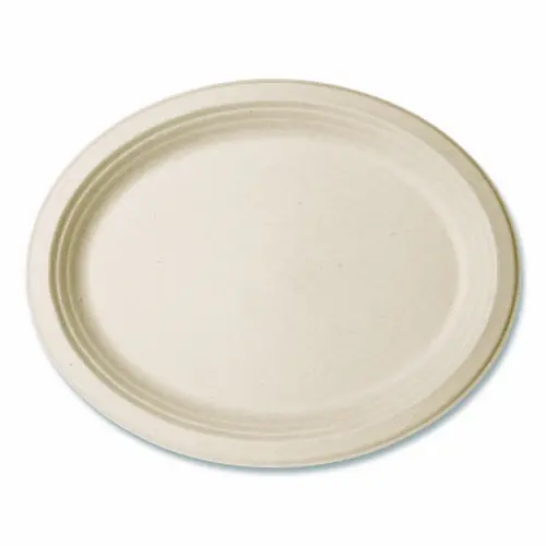 Vegware™ Nourish Molded Fiber Platter, Compostable, Sugarcane, 8" x 10", White, 500/Carton