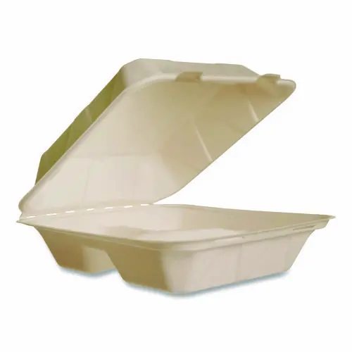 Vegware™ Nourish Molded Fiber Takeout Containers, Compostable, 3 Compartments, White, 200/Carton
