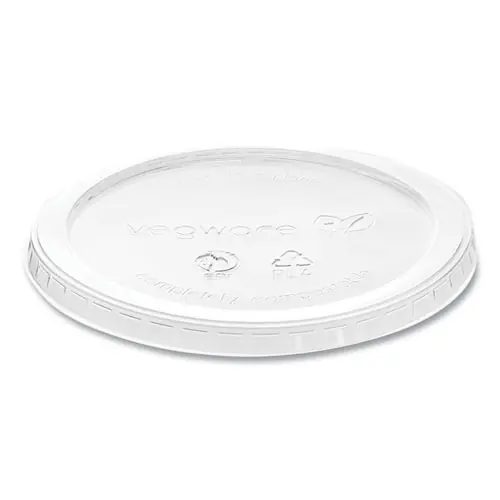 Vegware™ Round Deli Pot Lids, Compostable, For 8 oz to 32 oz Deli Containers, Clear, Plastic, 500/Carton