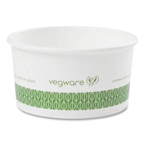 Vegware™ Soup Containers, Compostable, 6 oz, Green/White, Paper, 1,000/Carton