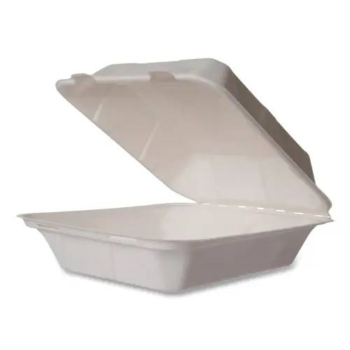Vegware™ White Molded Fiber Clamshell Container, Compostable, 200/Carton